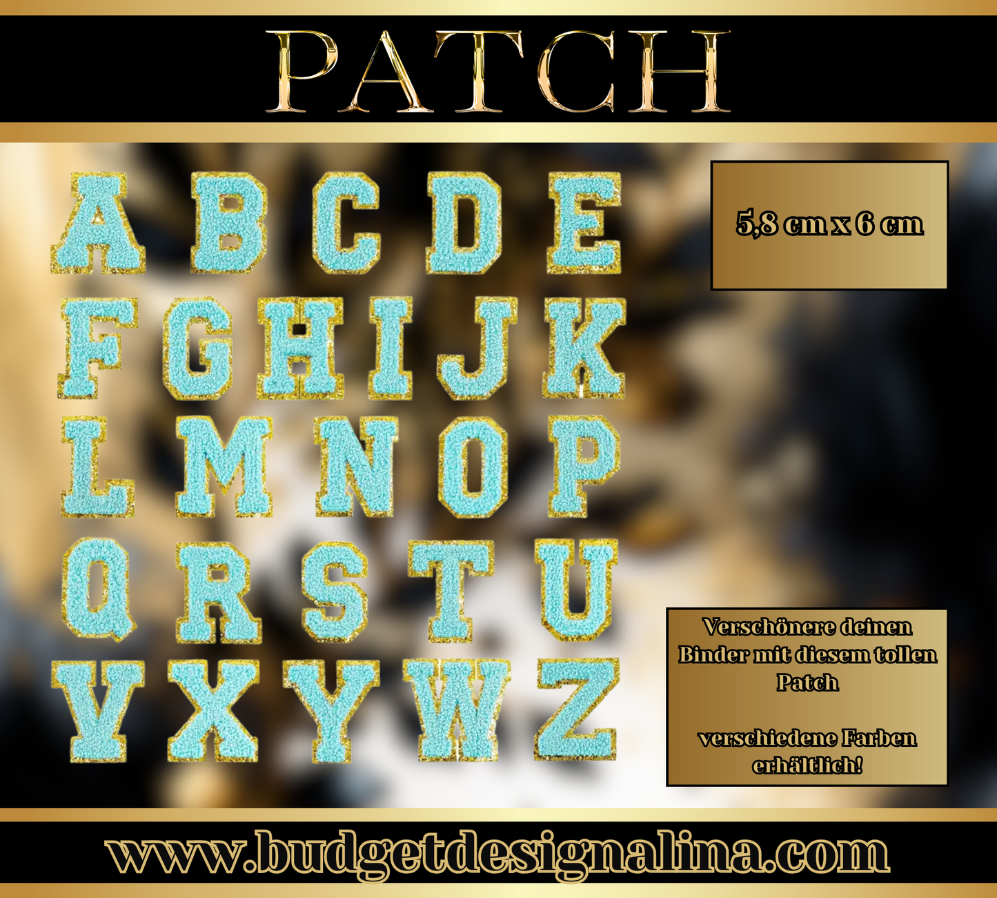 Buchstaben Patch (Türkis Gold)