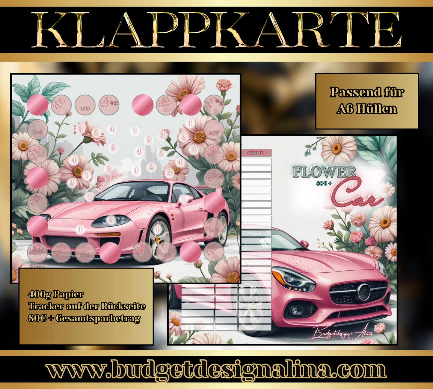 A6 Flower Car 2er Klappkarte