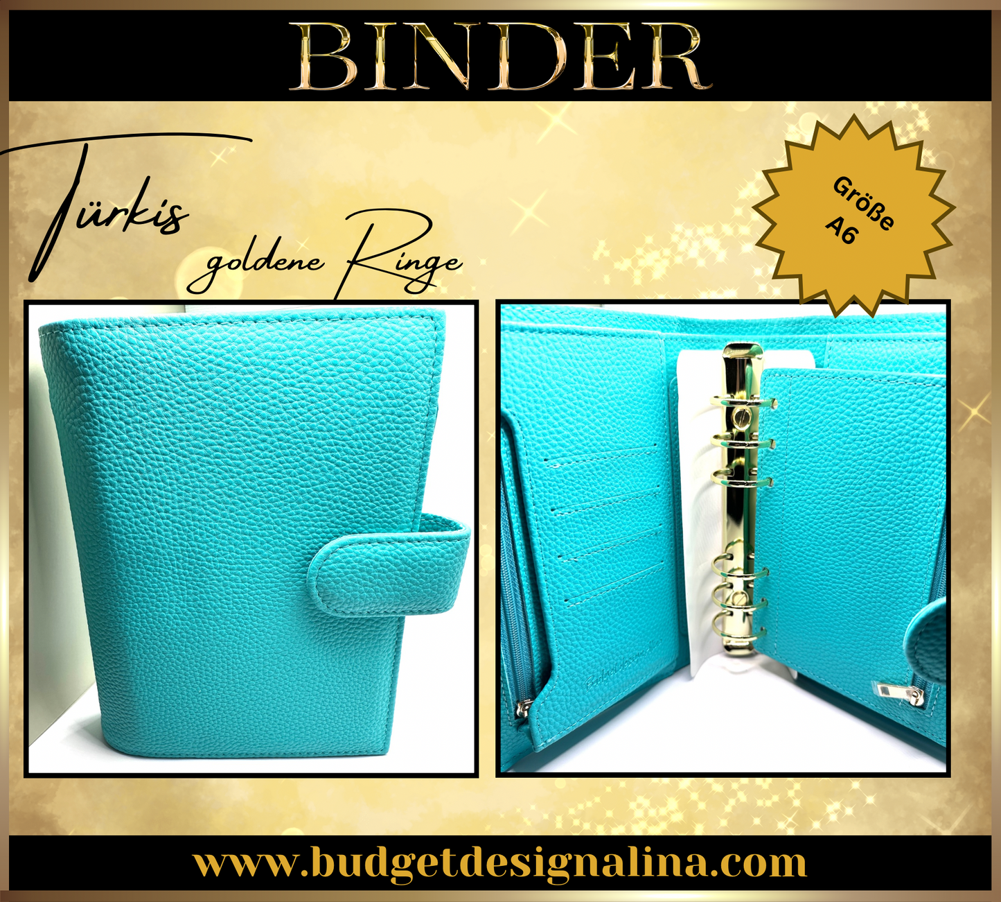 ABVERKAUF A6 Deluxe Binder mit Reißverschluss Flyleaf 3cm Ringe
