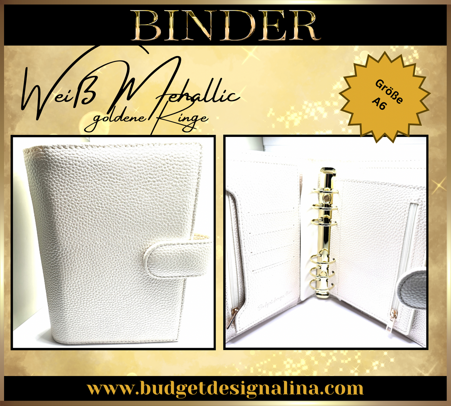 ABVERKAUF A6 Deluxe Binder mit Reißverschluss Flyleaf 3cm Ringe
