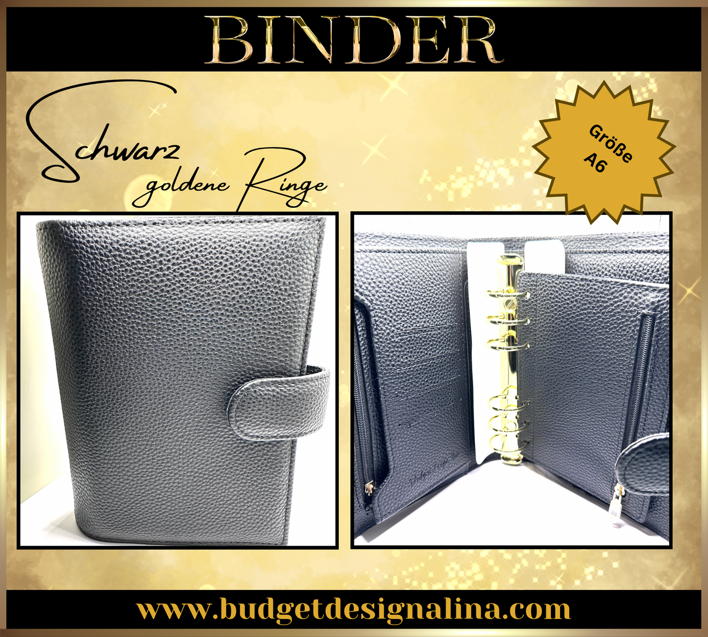 ABVERKAUF A6 Deluxe Binder mit Reißverschluss Flyleaf 3cm Ringe