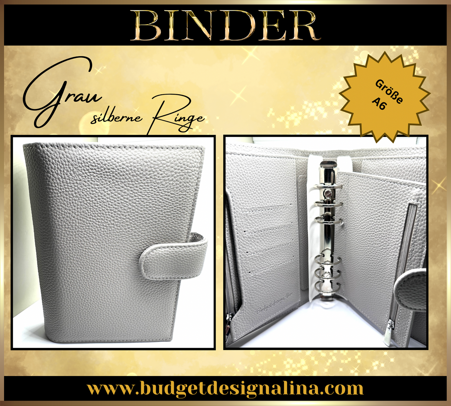 ABVERKAUF A6 Deluxe Binder mit Reißverschluss Flyleaf 3cm Ringe
