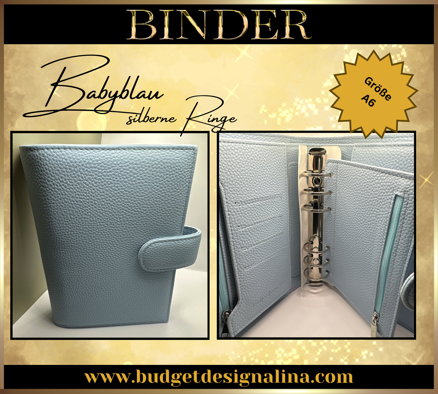 ABVERKAUF A6 Deluxe Binder mit Reißverschluss Flyleaf 3cm Ringe