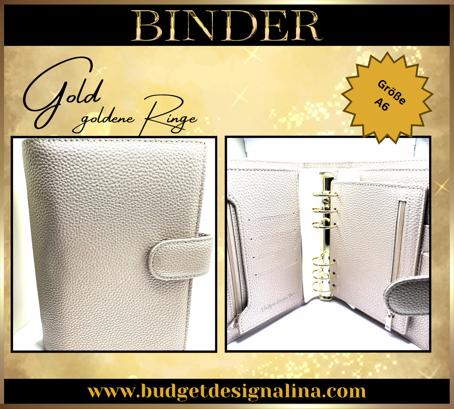 ABVERKAUF A6 Deluxe Binder mit Reißverschluss Flyleaf 3cm Ringe