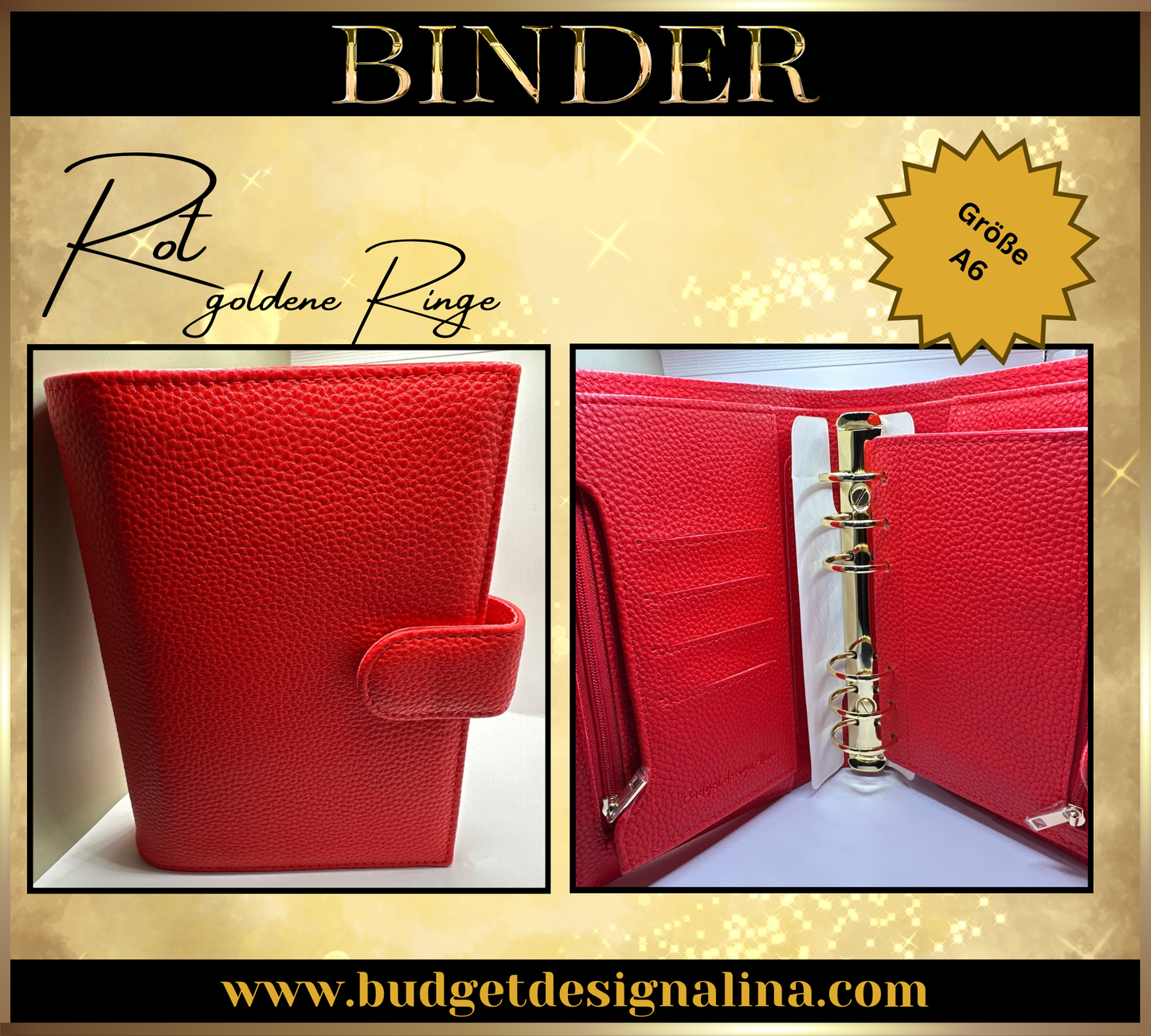 ABVERKAUF A6 Deluxe Binder mit Reißverschluss Flyleaf 3cm Ringe