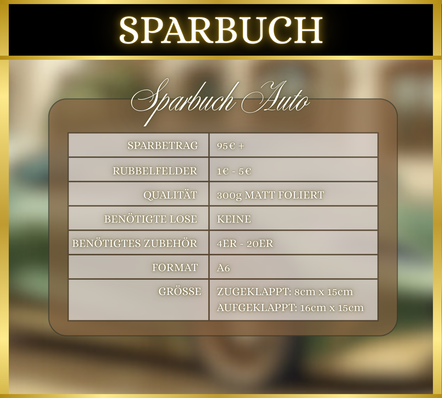 Sparbuch Mein Auto (matt foliert)