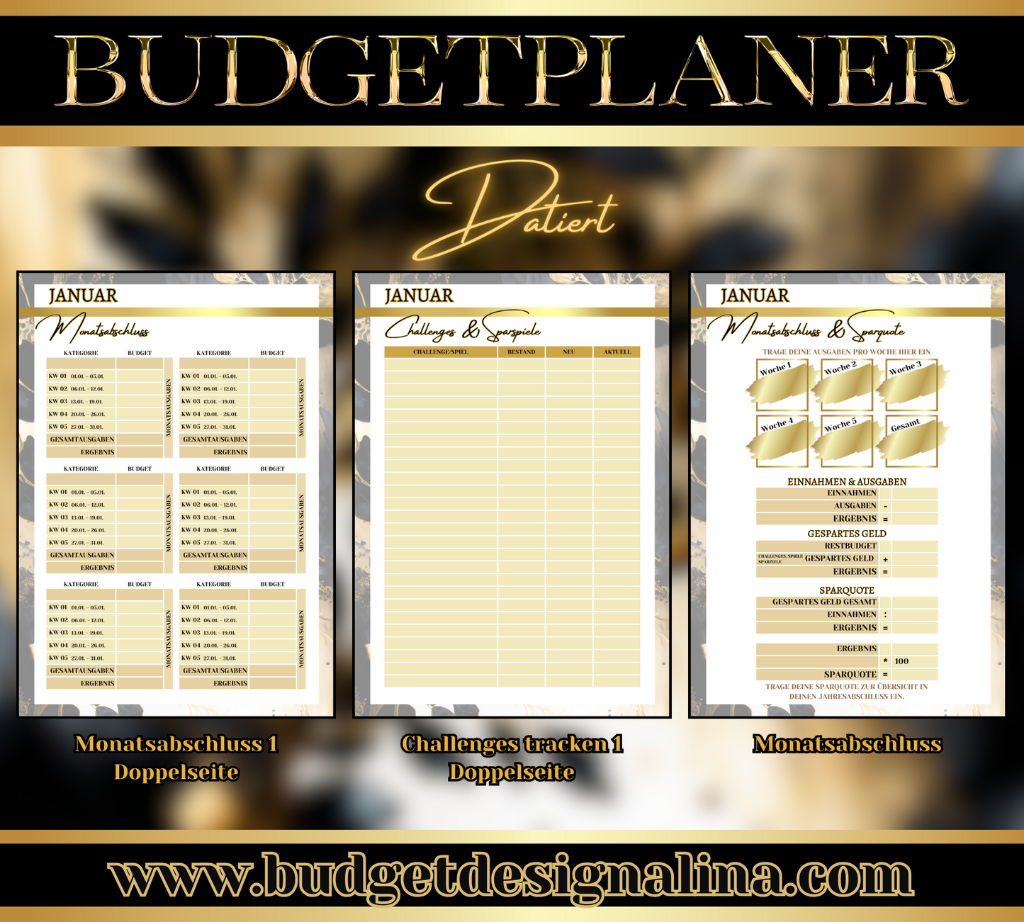 Budgetplaner (datiert oder undatiert, mit oder ohne Binder)