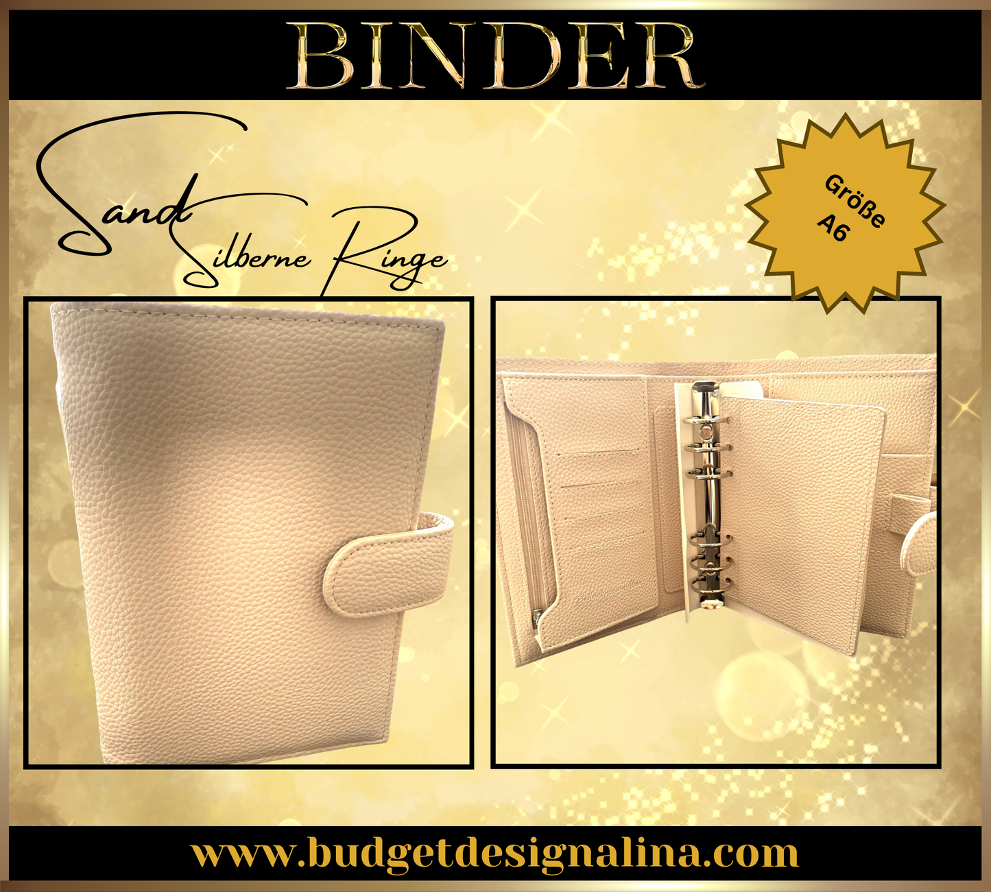 ABVERKAUF A6 Deluxe Binder mit Reißverschluss Flyleaf 3cm Ringe