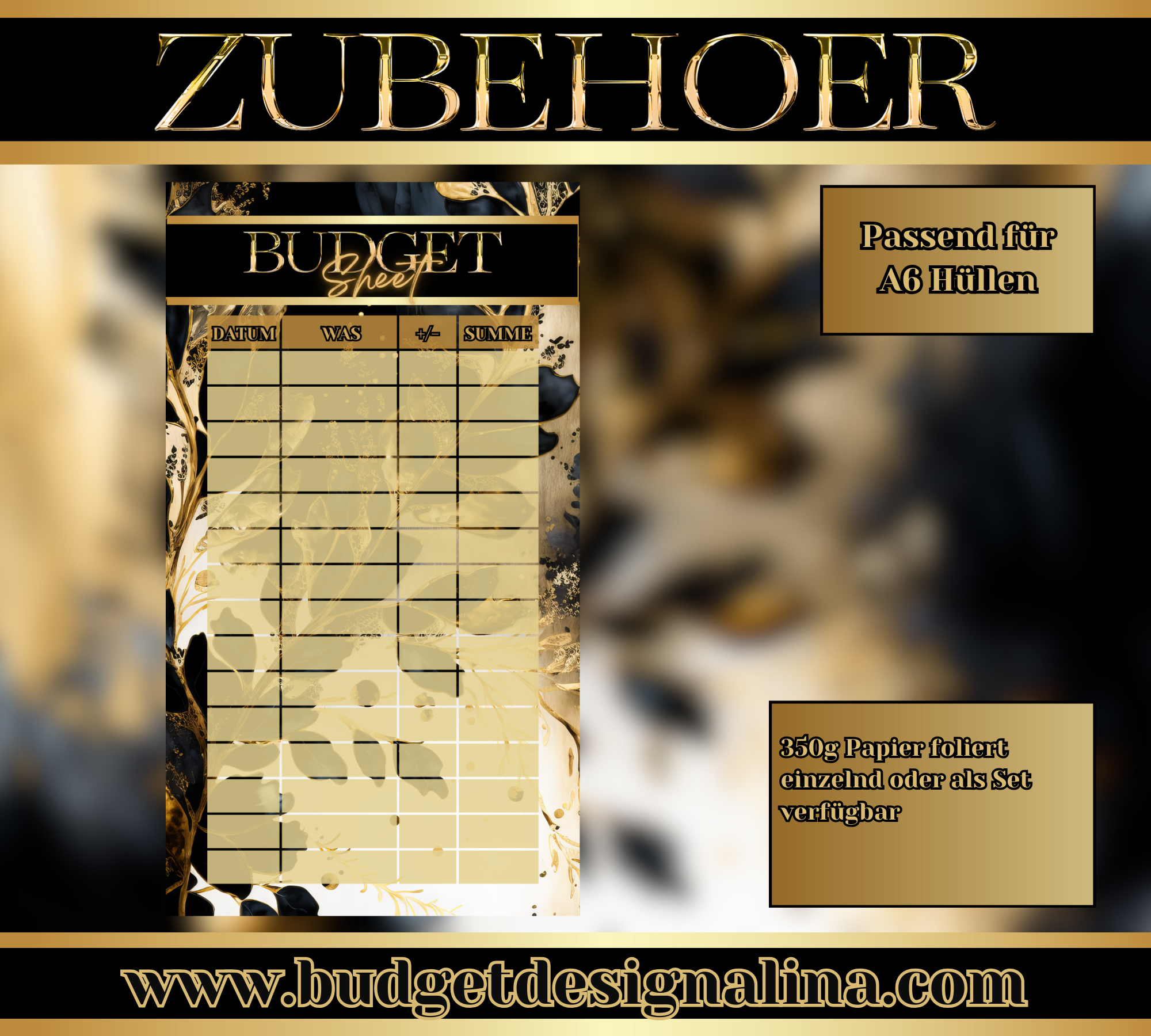 Budget Sheets Schwarz Gold BDA (5er Set)
