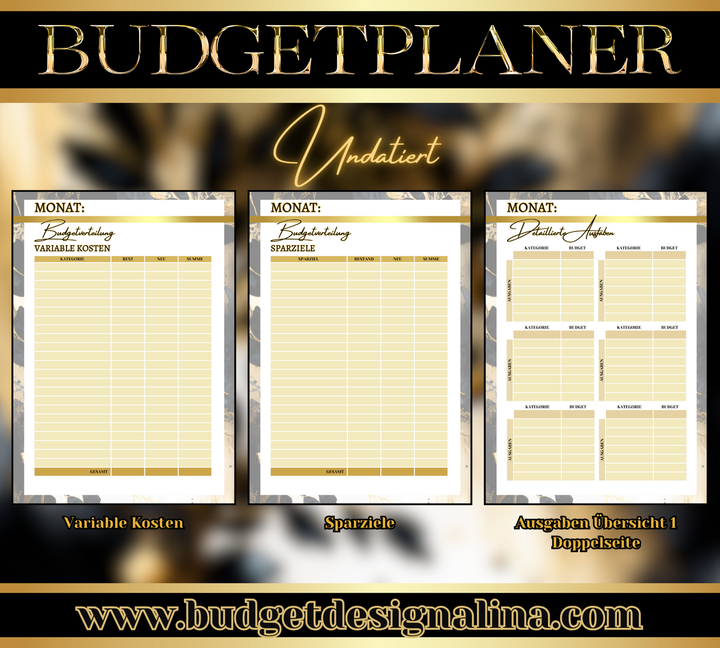 Budgetplaner (datiert oder undatiert, mit oder ohne Binder)