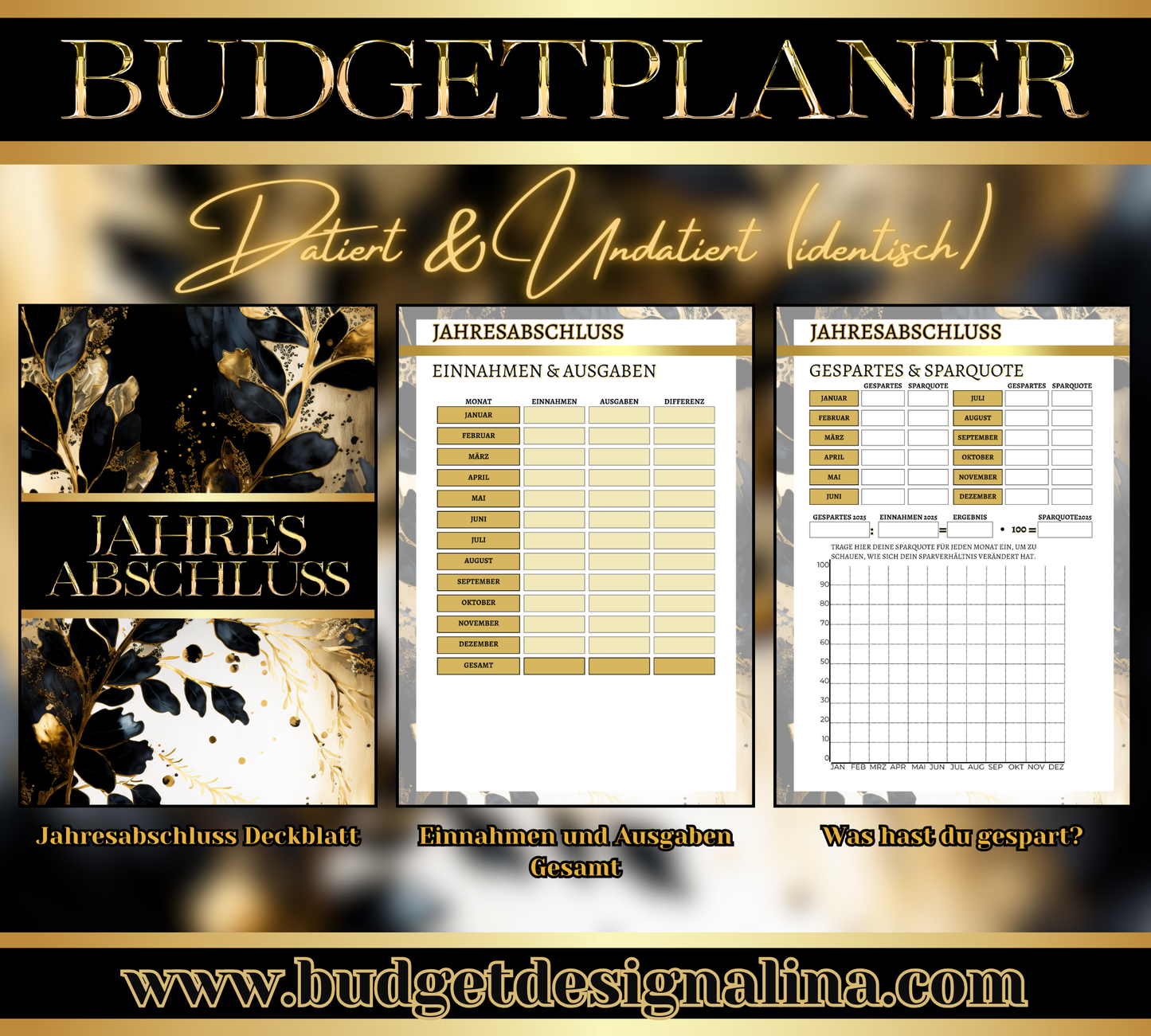 Budgetplaner (datiert oder undatiert, mit oder ohne Binder)