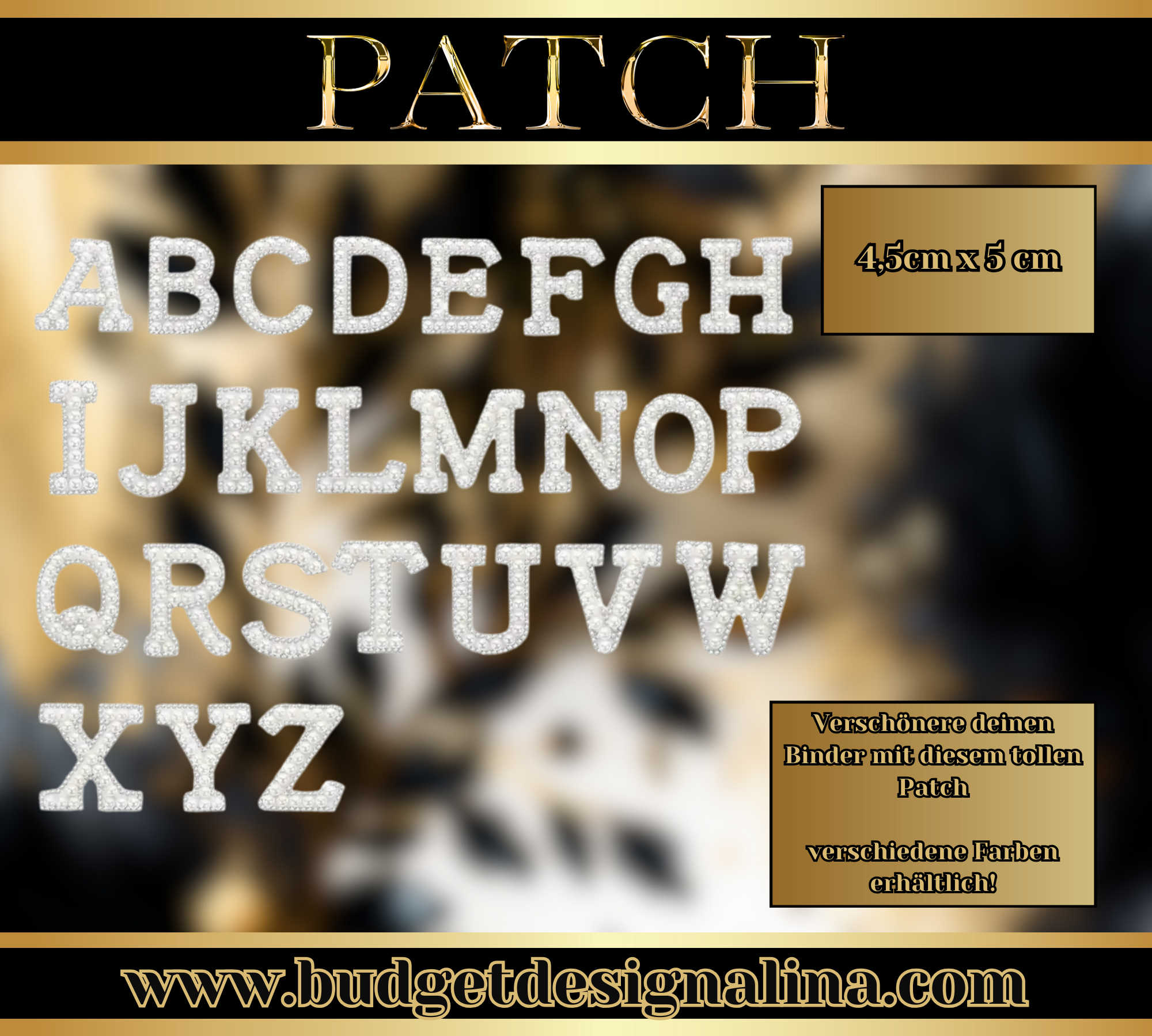 Buchstaben Patch Perlen & Strass (Weiß/Holo)