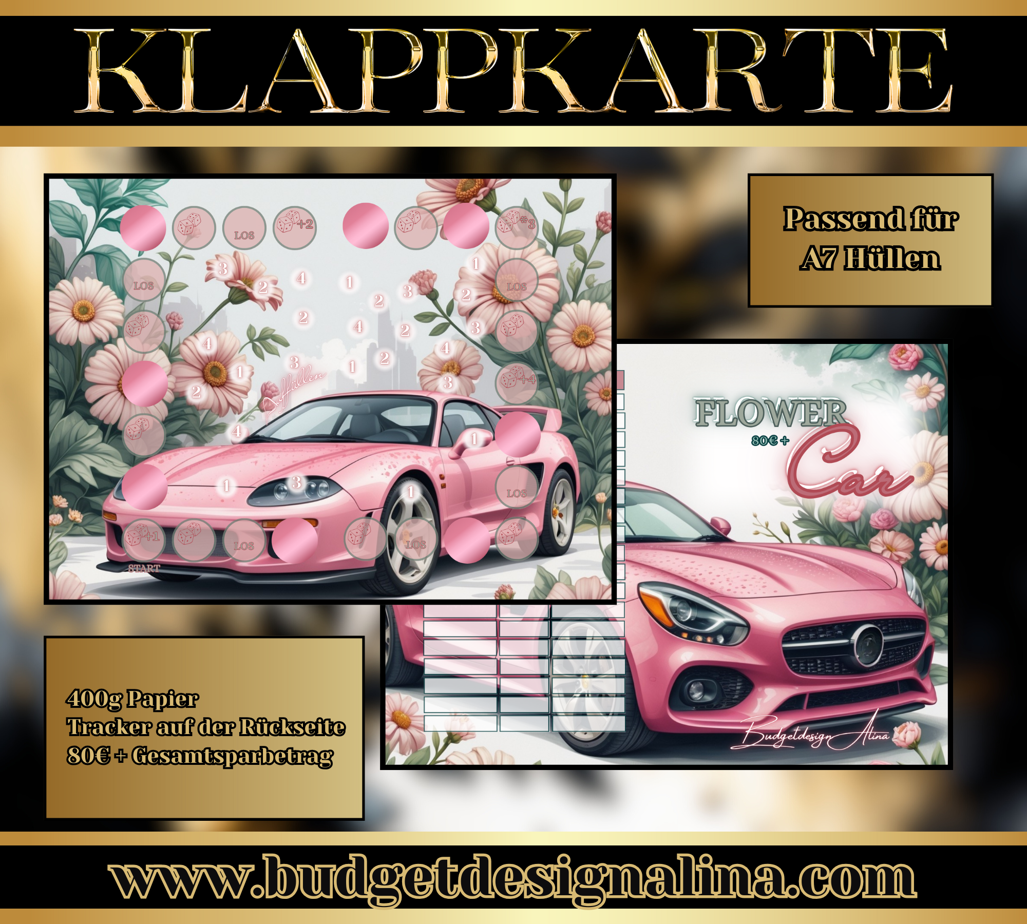 A7 Flower Car 2er Klappkarte