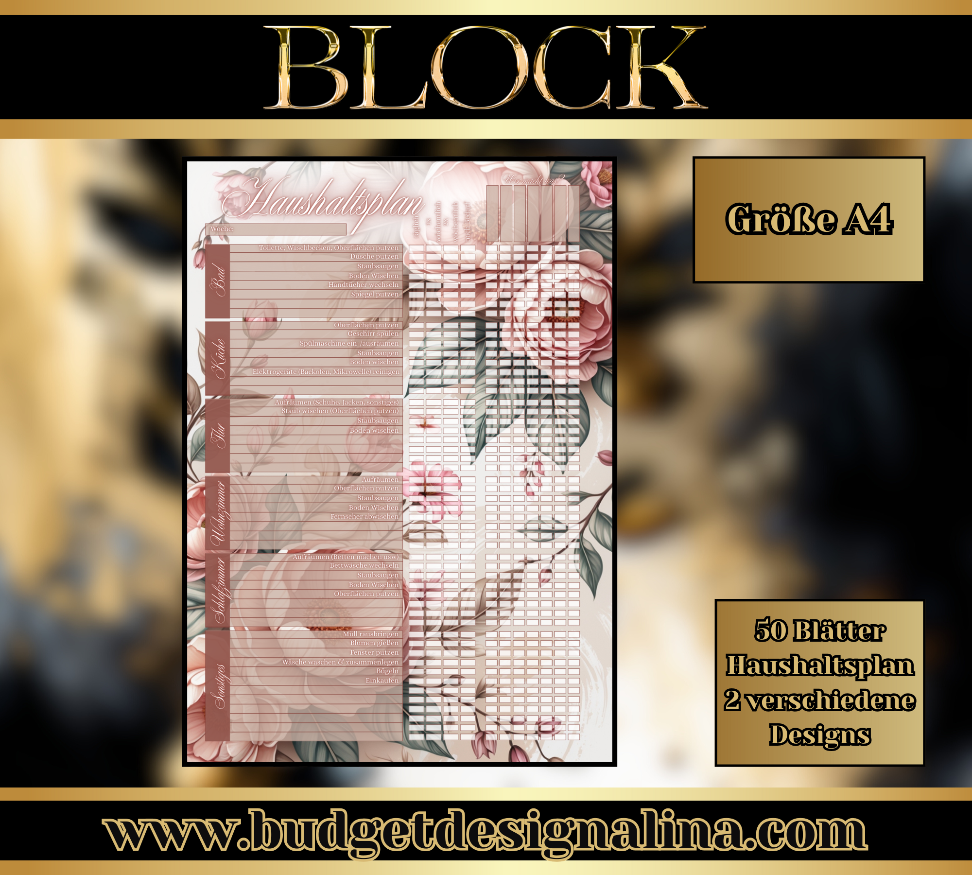 Block A4 "Haushaltsplan" (2 Designs)