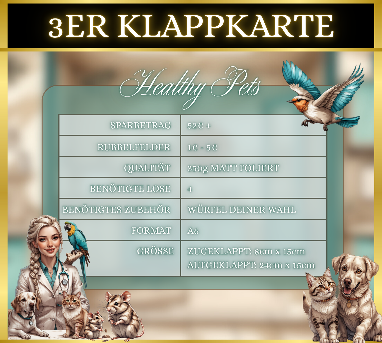 Healthy Pets, Happy Hearts 3er Klappkarte