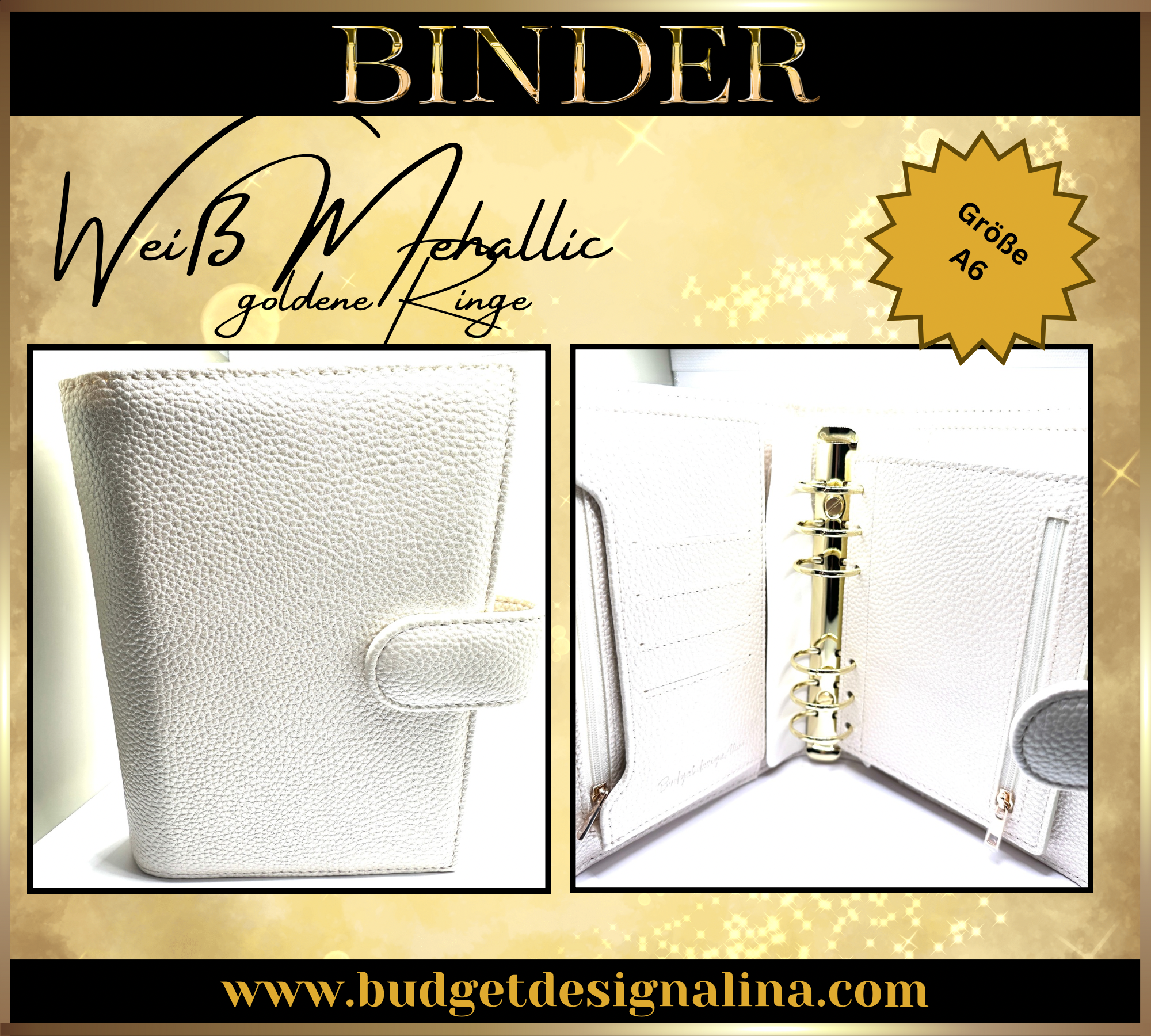 ABVERKAUF A6 Deluxe Binder mit Reißverschluss Flyleaf 3cm Ringe
