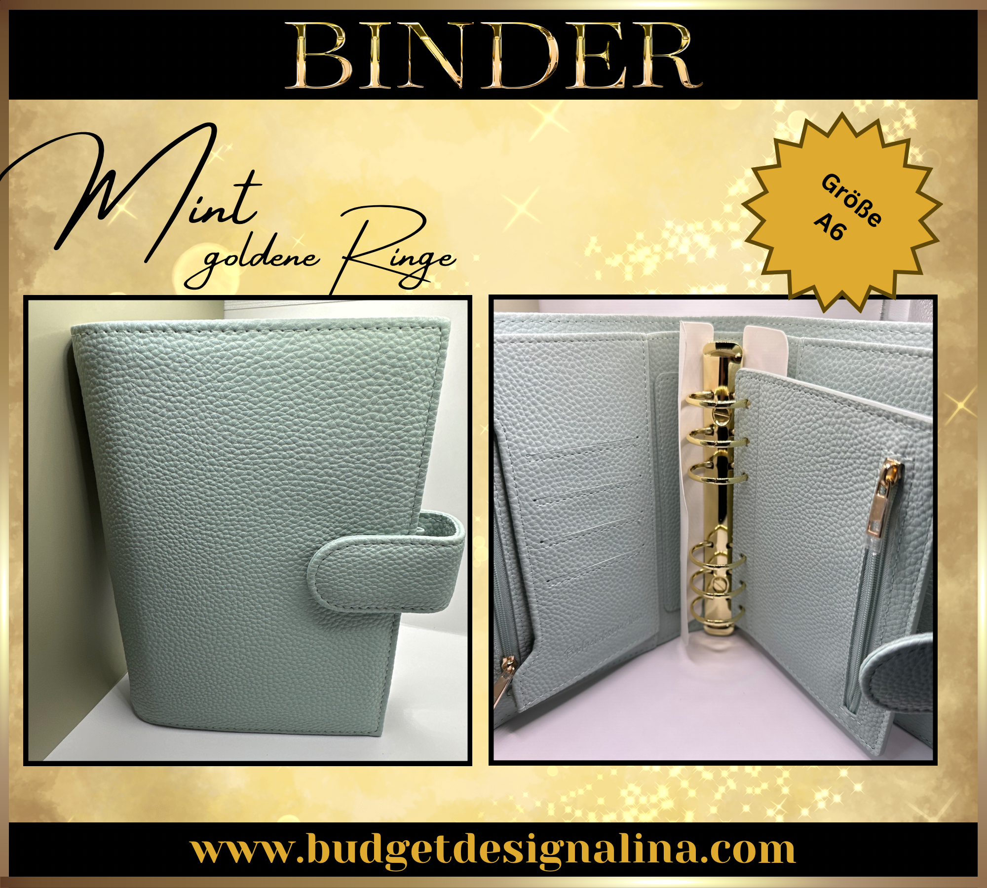 ABVERKAUF A6 Deluxe Binder mit Reißverschluss Flyleaf 3cm Ringe