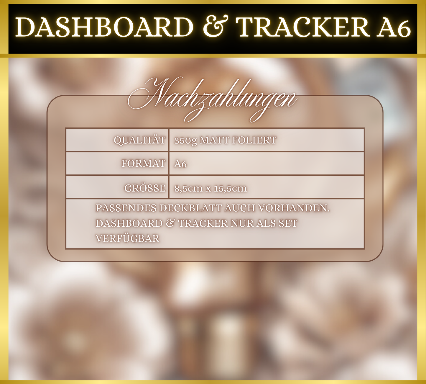 A6 Dashboard & Tracker MATT foliert - Nachzahlungen