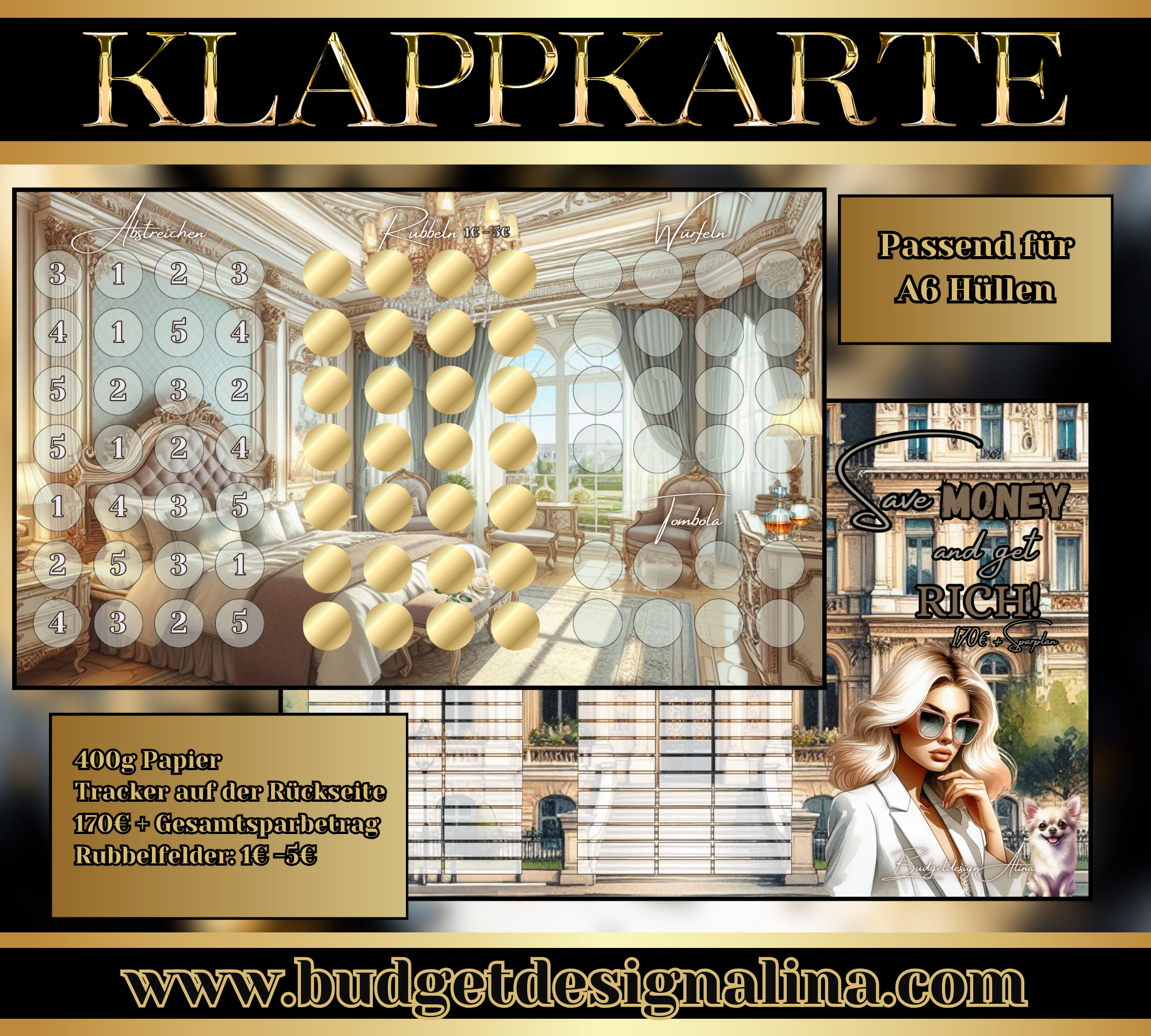 Save Money and get rich 3er Klappkarte